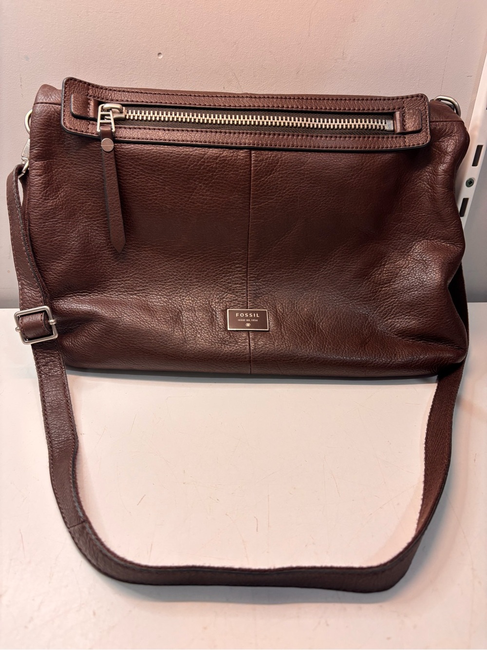 Fossil Dawson Fold-Over Genuine Leather Convertible Tote Crossbody Bag in Brown - Picture 6 of 12